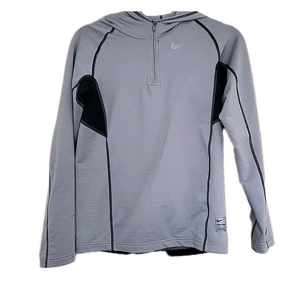 NIKE PRO DRI FIT PULLOVER HOODIE HOODED SWEATSHIRT Boys L Reflective Thumbholes - Picture 3 of 16
